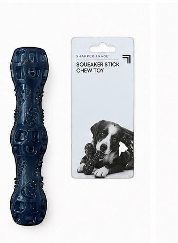Tap2Own Sharper Image Squeaker Stick Chew Toy for dogs, dark blue, textured rubber, squeaker inside, promotes dental health