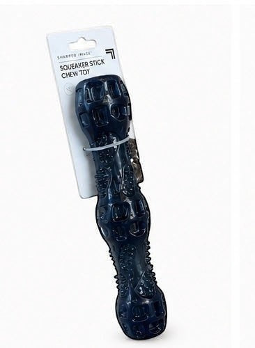 Tap2Own Sharper Image Squeaker Stick Chew Toy for dogs, dark blue, textured rubber, promotes dental health.