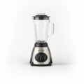 Tap2Own stainless steel blender with glass jar and two grinding cups. Features a dial control and black lid.