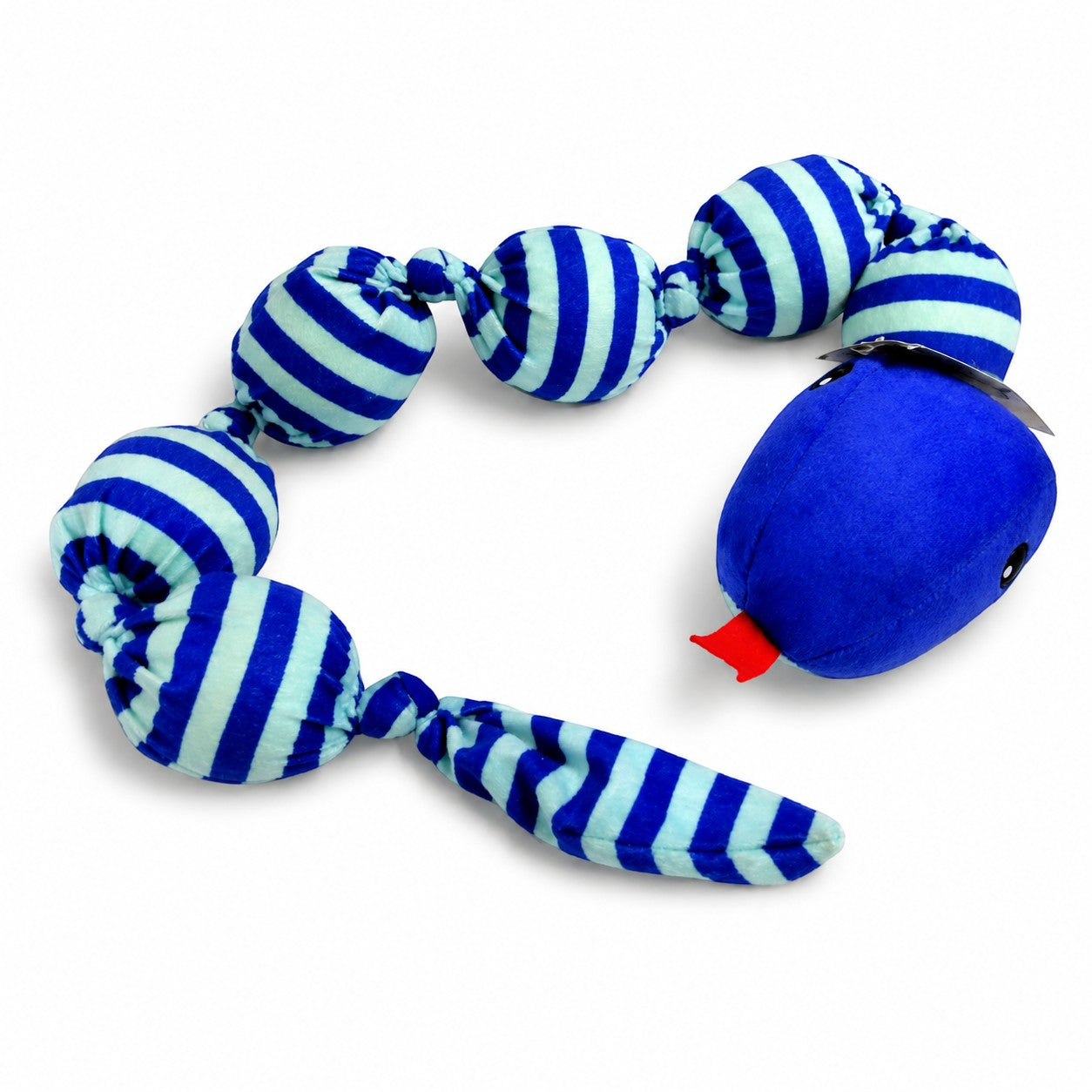 Tap2Own blue and white striped plush snake cat toy with red tongue detail