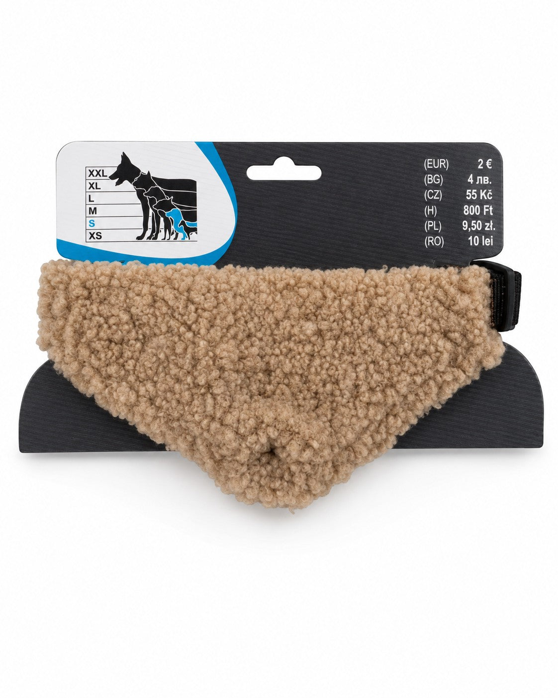 Tap2Own tan sherpa dog bandana collar accessory with adjustable strap and quick-release buckle.