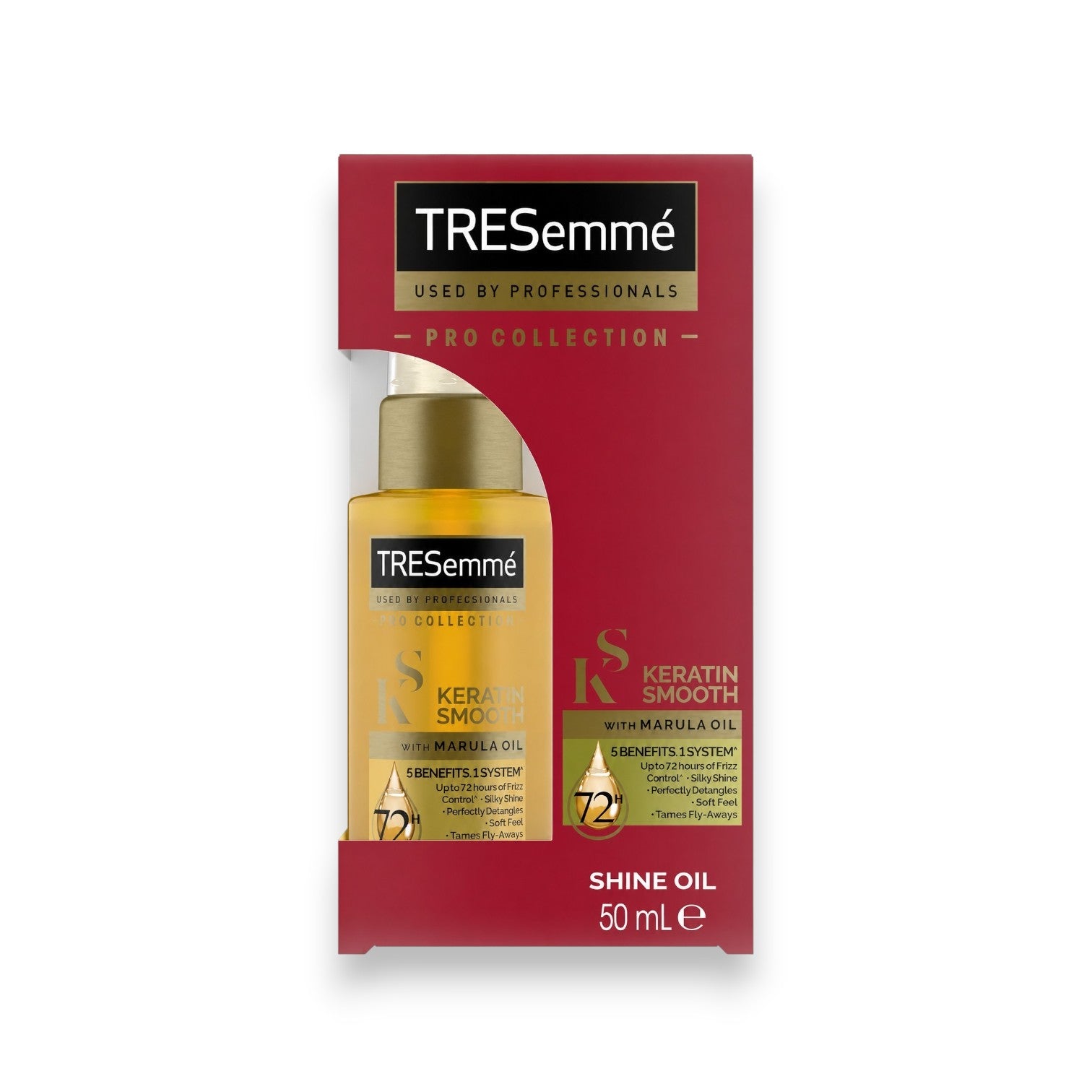 Tap2Own TRESemmé Keratin Smooth Shine Oil with Marula oil for frizz control and silky hair in a 50ml bottle.