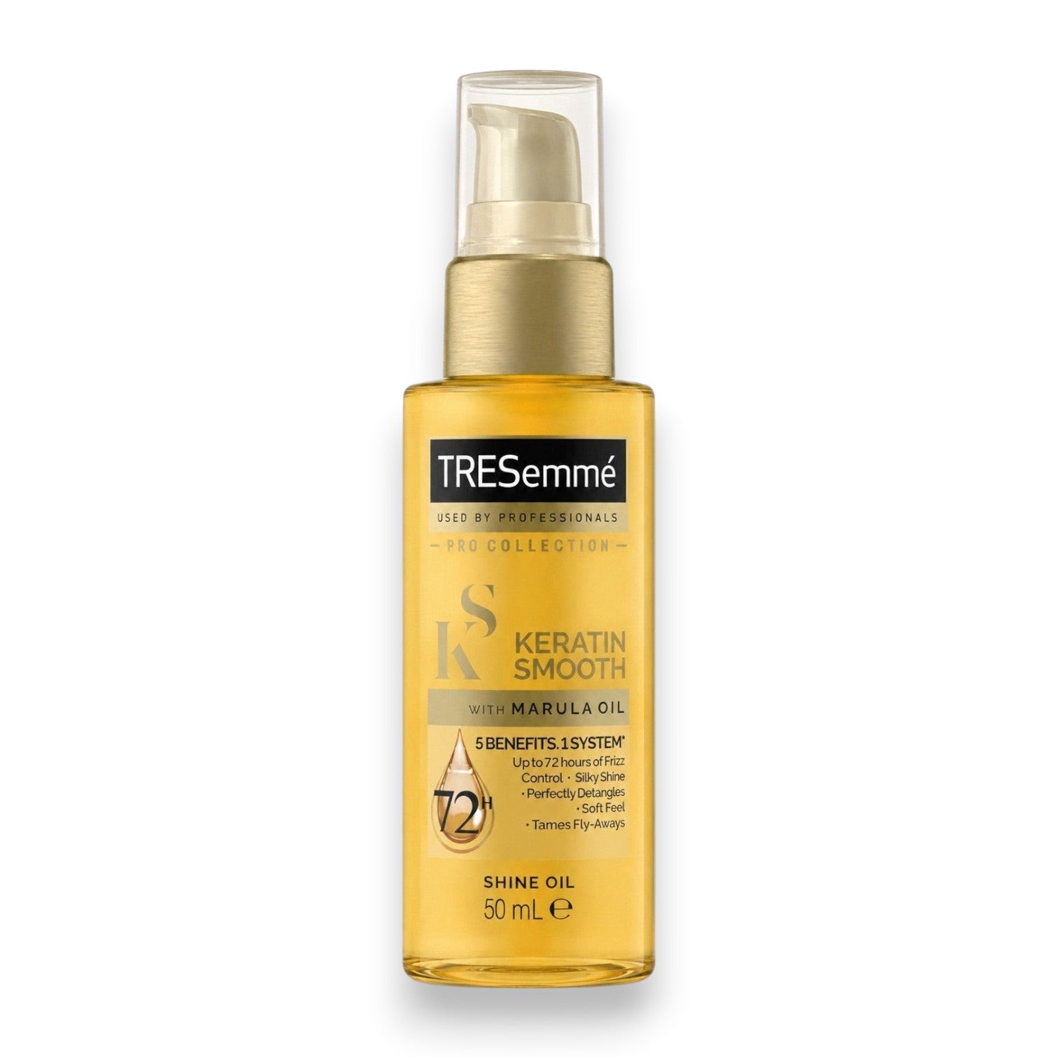 Tap2Own TRESemmé Keratin Smooth Shine Oil with Marula oil in a 50ml bottle for frizz control and silky hair.