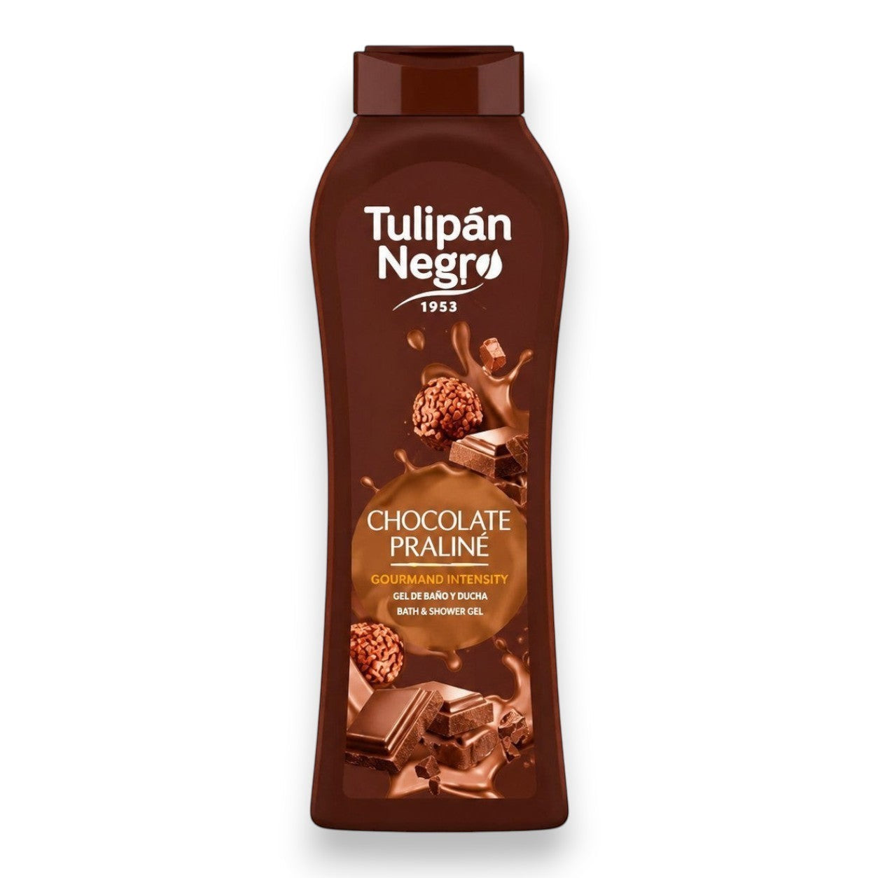 Tap2Own Tulipán Negro Chocolate Praliné Gourmand Intensity bath and shower gel in a brown ergonomic bottle