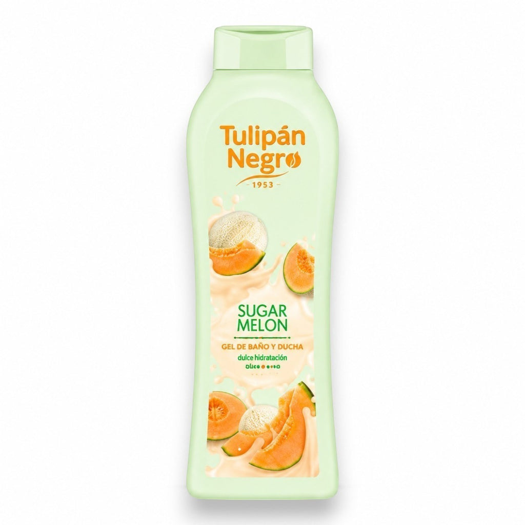 Tap2Own Tulipán Negro Sugar Melon bath and shower gel in a light green bottle with melon illustrations