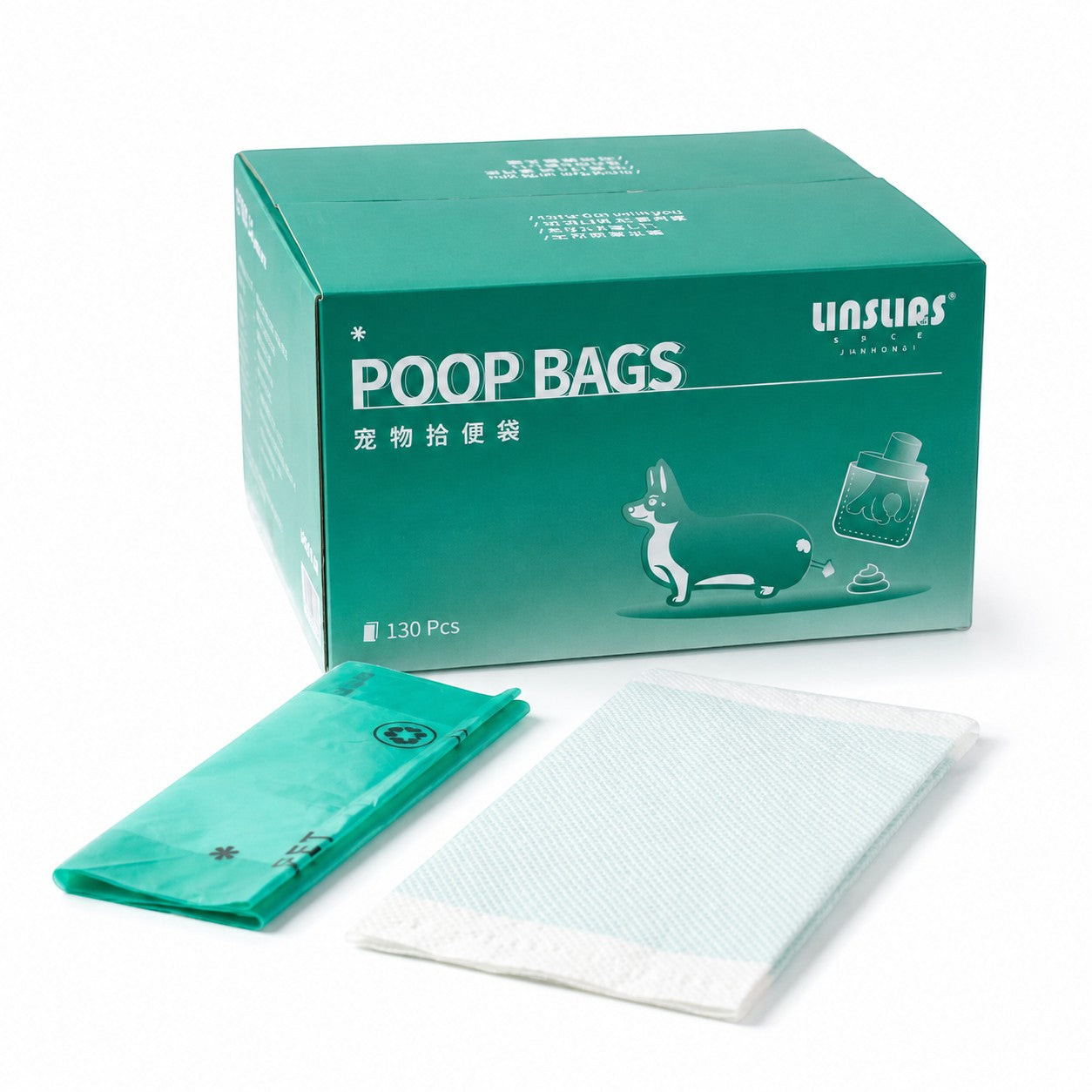Tap2Own Unisuas green poop bags for dogs and pets, 130 pcs. Durable and leak-proof for convenient waste disposal.