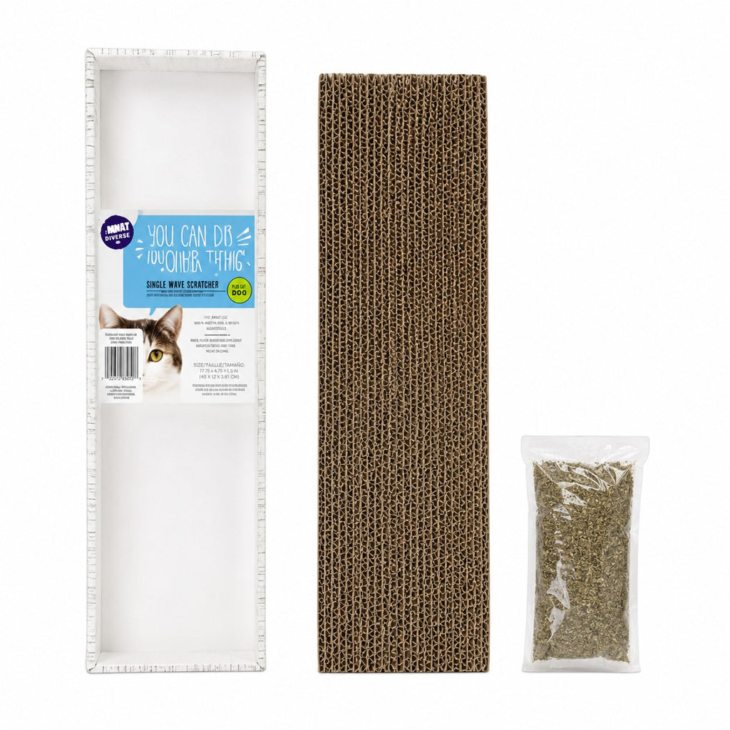 Tap2Own Vertical Cat Scratcher made of corrugated cardboard with catnip packet. Protects furniture.
