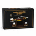 Tap2Own whiskey decanter gift set with grenade-shaped glass decanter, two glasses, and wooden stand.