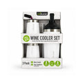 Tap2Own white stainless steel wine cooler and tumbler set, includes one bottle cooler and two 12oz tumblers with lids.