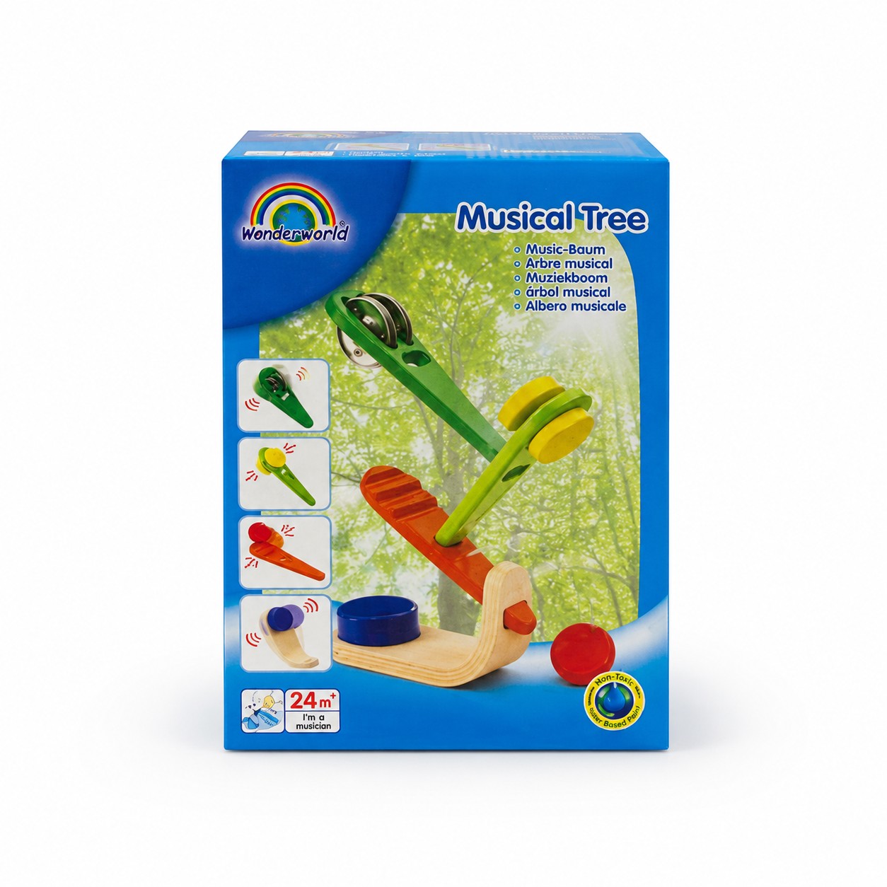 Tap2Own Wonderworld Musical Tree Toy with xylophone, tambourine, and maracas. Wooden toy for toddlers.