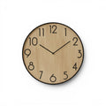 Tap2Own round wooden wall clock with black frame and black Arabic numerals.